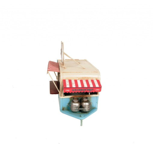Homeroots Ice Cream Trailer Metal Model - Handcrafted Tin Design With Turnable Wheels, Freezer & Retro Charm!  Metal 376342
