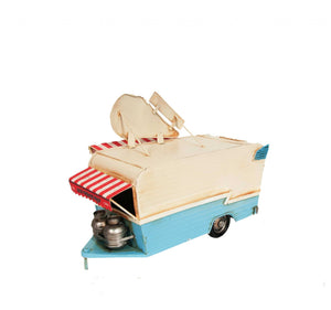 Homeroots Ice Cream Trailer Metal Model - Handcrafted Tin Design With Turnable Wheels, Freezer & Retro Charm!  Metal 376342