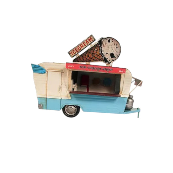 Homeroots Ice Cream Trailer Metal Model - Handcrafted Tin Design With Turnable Wheels, Freezer & Retro Charm!  Metal 376342