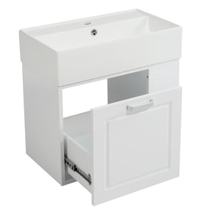 English Elm Christopher Knight Home® - 21.8" Wall-Mounted Bathroom Vanity with Ceramic Sink, Soft-Close Drawer, Adjustable Shelves & Tissue Holder White N759P292550K