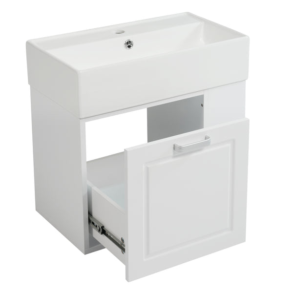 English Elm Christopher Knight Home® - 21.8" Wall-Mounted Bathroom Vanity with Ceramic Sink, Soft-Close Drawer, Adjustable Shelves & Tissue Holder White N759P292550K