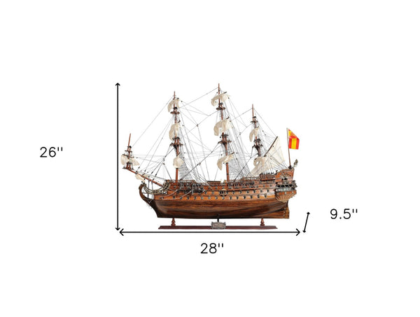 HomeRoots Sailboat Model - Exquisite Handcrafted Display Piece with Chrome Brass Fittings, 1:100 Scale Decor 376346