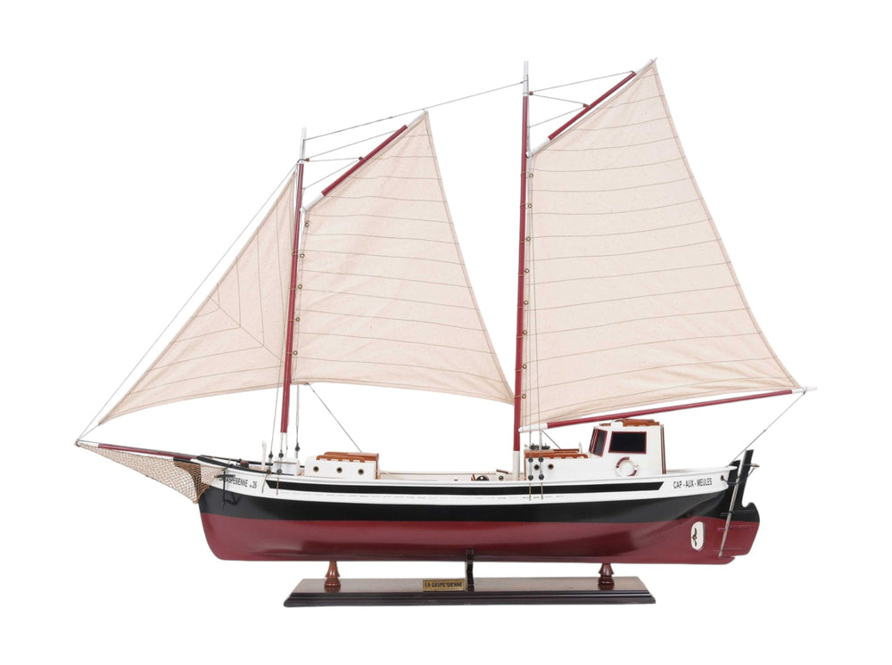 Homeroots 31" Black And White Solid Wood Hand Painted Model Boat Tabletop Sculpture  Solid Wood 376348