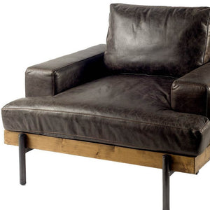 Homeroots 41" Black Faux Leather Distressed Club Chair   376350