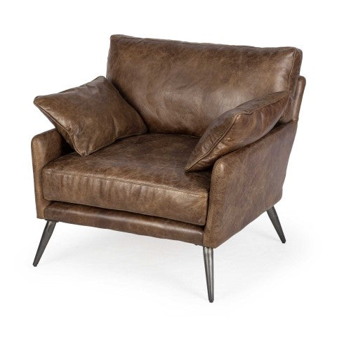 Homeroots 33" Brown Faux Leather Distressed Arm Chair - Stylish & Durable Seating For Home Decor Upgrade!   376352