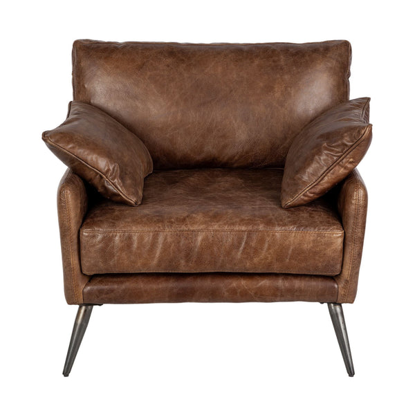 Homeroots 33" Brown Faux Leather Distressed Arm Chair - Stylish & Durable Seating For Home Decor Upgrade!   376352