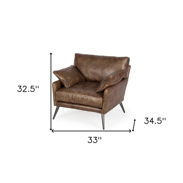 Homeroots 33" Brown Faux Leather Distressed Arm Chair - Stylish & Durable Seating For Home Decor Upgrade!   376352
