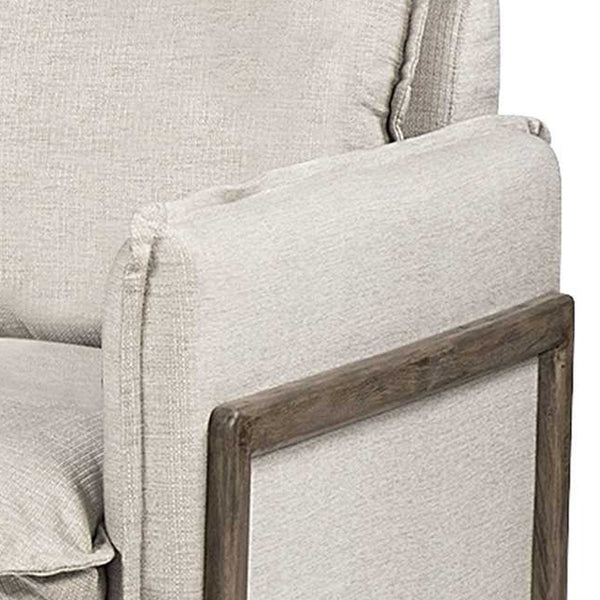 Homeroots 42" Cream And Wood Brown Linen Arm Chair   376353