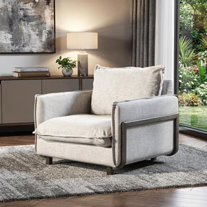 HomeRoots 42" Cream and Brown Linen Club Chair - Elegant Comfort with Premium Construction for Any Living Space 376353