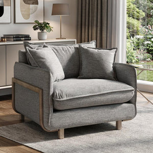 HomeRoots 42" Gray Linen Arm Chair - Elegant Comfort with Solid Wood Frame, Removable Cushions & Stylish Design 376356