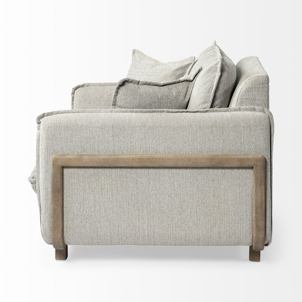 Homeroots 42" Gray And Wood Brown Fabric Arm Chair   376357