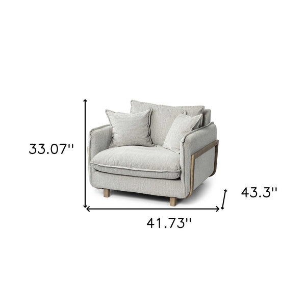 Homeroots 42" Gray And Wood Brown Fabric Arm Chair   376357