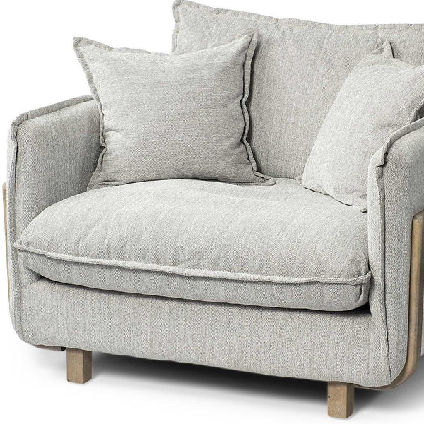 Homeroots 42" Gray And Wood Brown Fabric Arm Chair   376357