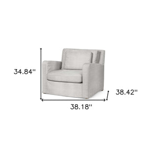 Homeroots 38" Light Gray And Wood Brown Linen Arm Chair   376361