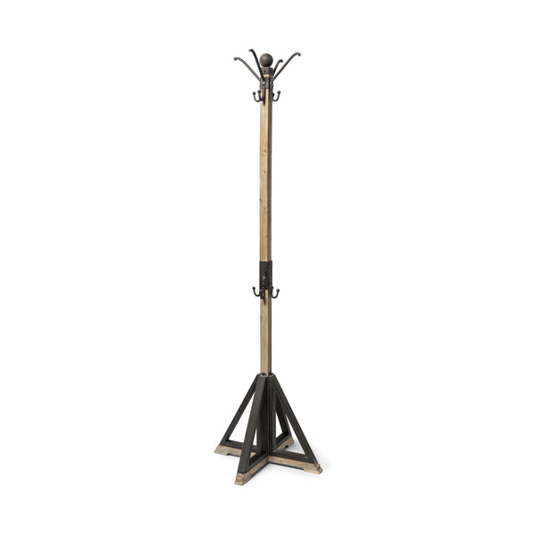 Homeroots Black Metal And Wooden Coat Rack With Multiple Hooks  Wood 376366