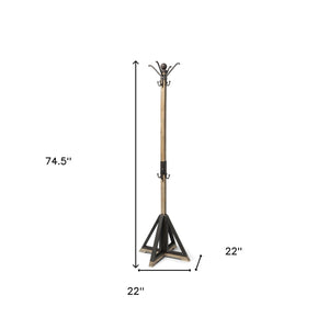 Homeroots Black Metal And Wooden Coat Rack With Multiple Hooks  Wood 376366