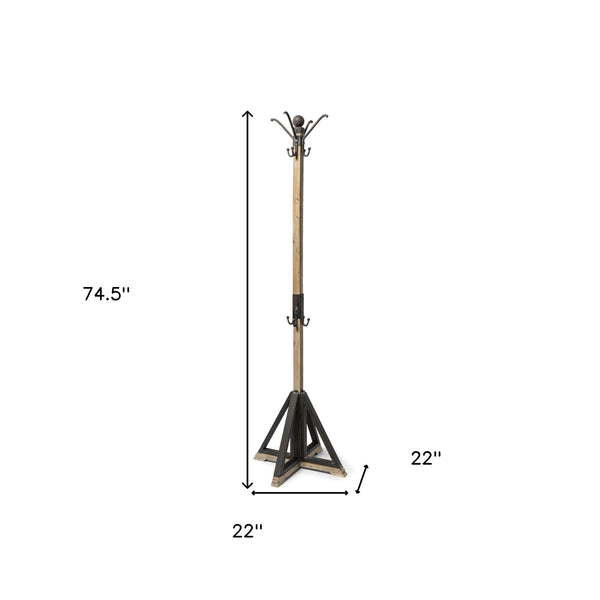 Homeroots Black Metal And Wooden Coat Rack With Multiple Hooks  Wood 376366