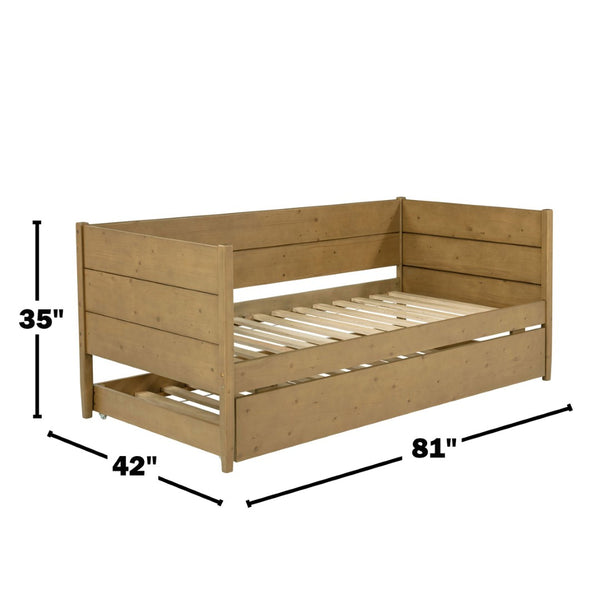 English Elm Wooden Twin Daybed with Roll-out Trundle Pine Frame for Guest or Teen Rooms B016P460680