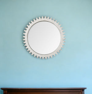 Homeroots 35" White Abstract Framed Accent Mirror  Wood 376371