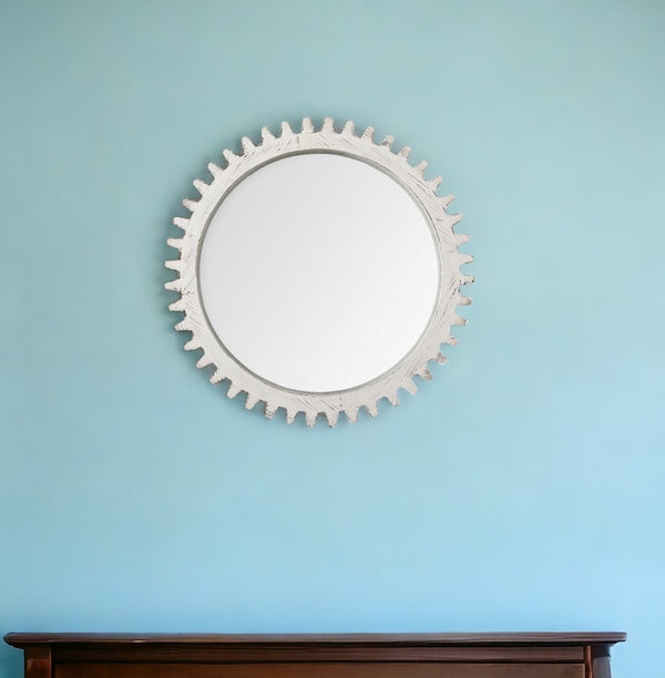 Homeroots 35" White Abstract Framed Accent Mirror  Wood 376371