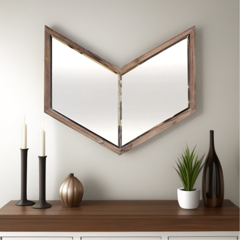 HomeRoots 23" Brown Novelty Framed Accent Mirror - Stylish, Modern Design to Brighten Any Room Effortlessly! 376373