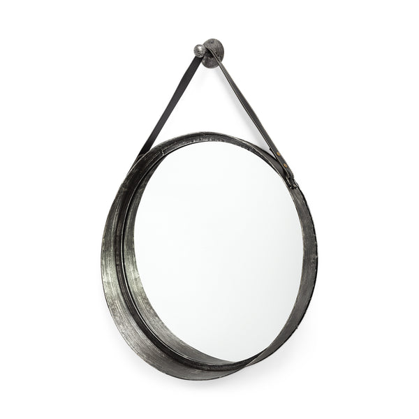 Homeroots 30" Black Round Metal Framed Accent Mirror  Metal 376375