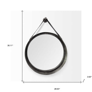 Homeroots 30" Black Round Metal Framed Accent Mirror  Metal 376375