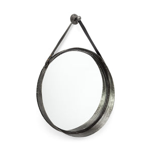 Homeroots 30" Black Round Metal Framed Accent Mirror  Metal 376375