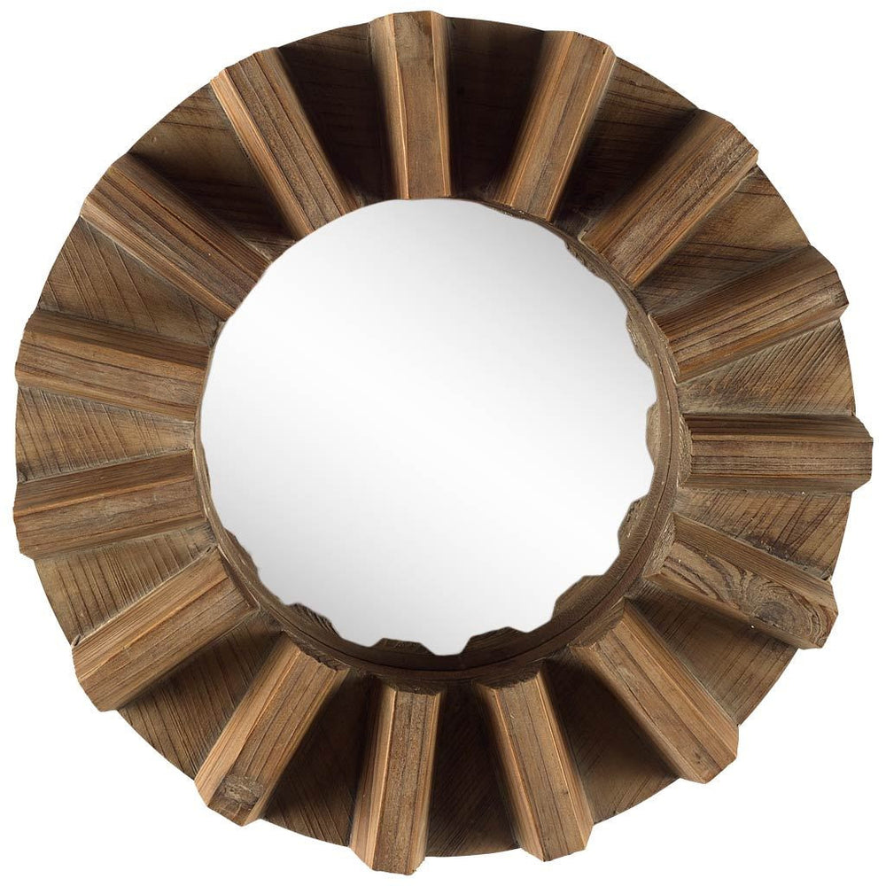 Homeroots Sprocket 17" Round Walnut Finish Frame Wall Mirror  Pine Wood 376376