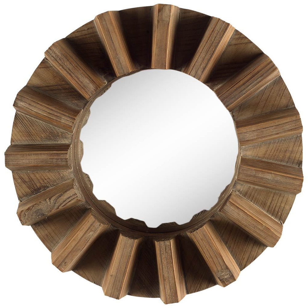 Homeroots Sprocket 17" Round Walnut Finish Frame Wall Mirror  Pine Wood 376376