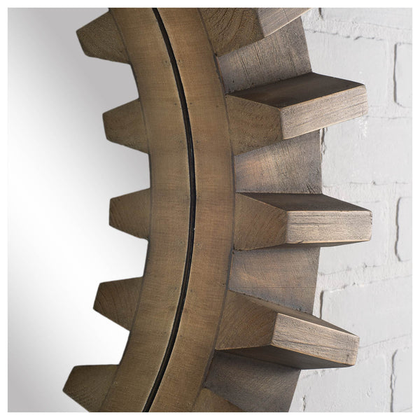 Homeroots 26" Round Brown Wood Frame Wall Mirror  Wood 376377