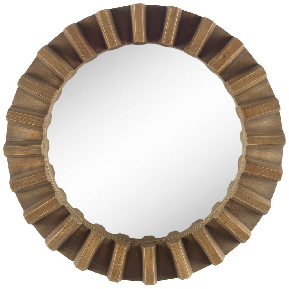 HomeRoots 26" Brown Round Wood Framed Accent Mirror - Stylish Industrial Design, Versatile Orientation & Durable Finish 376377