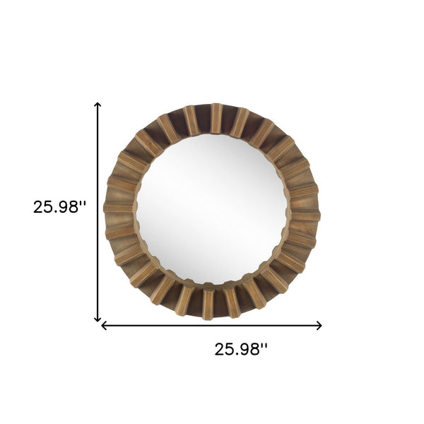 Homeroots 26" Round Brown Wood Frame Wall Mirror  Wood 376377