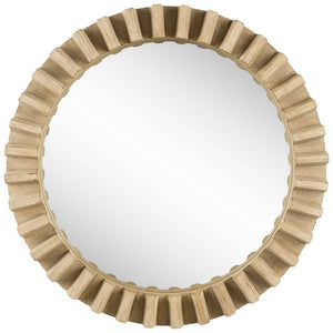 Homeroots 35" Round Natural Brown Wood Frame Wall Mirror  Wood 376378