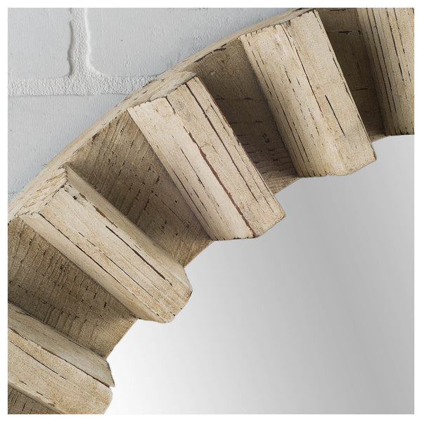 Homeroots 35" Round Natural Brown Wood Frame Wall Mirror  Wood 376378