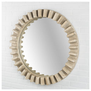 Homeroots 35" Round Natural Brown Wood Frame Wall Mirror  Wood 376378