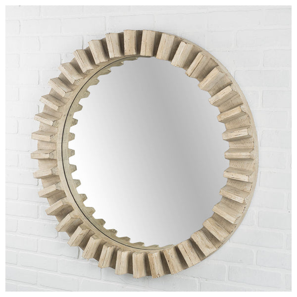 Homeroots 35" Round Natural Brown Wood Frame Wall Mirror  Wood 376378
