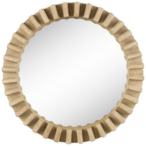 Homeroots 35" Round Natural Brown Wood Frame Wall Mirror  Wood 376378