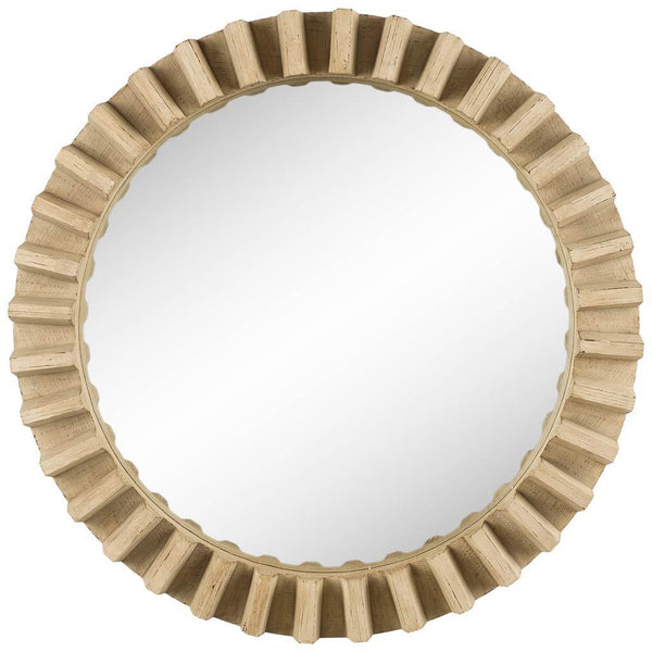 Homeroots 35" Round Natural Brown Wood Frame Wall Mirror  Wood 376378