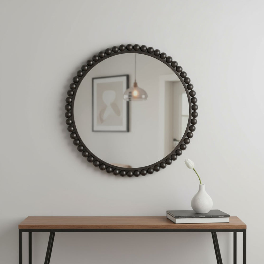 HomeRoots 43" Black Abstract Metal Framed Accent Mirror - Modern Minimalist Design for Stylish Home Décor 376380