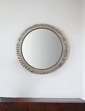 Homeroots 44" Round Silver Wood Frame Wall Mirror  Wood 376381