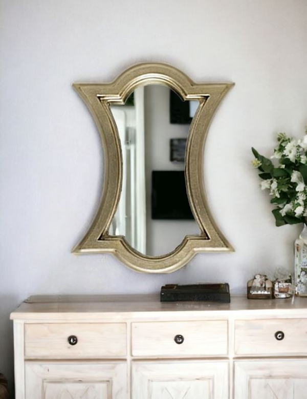 Homeroots 16" Gold Abstract Wood Framed Accent Mirror  Wood 376383
