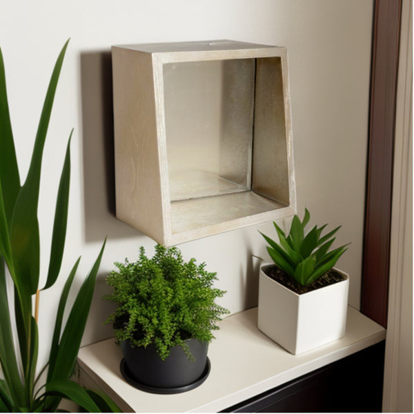 Homeroots 14" Champagne Wood Box Framed Accent Mirror  Wood 376385