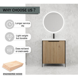 English Elm 30" Modern Freestanding Bathroom Vanity with Resin Sink, Soft-Close Doors, Adjustable Shelf, Durable Plywood Finish Light Coffee W999S00295
