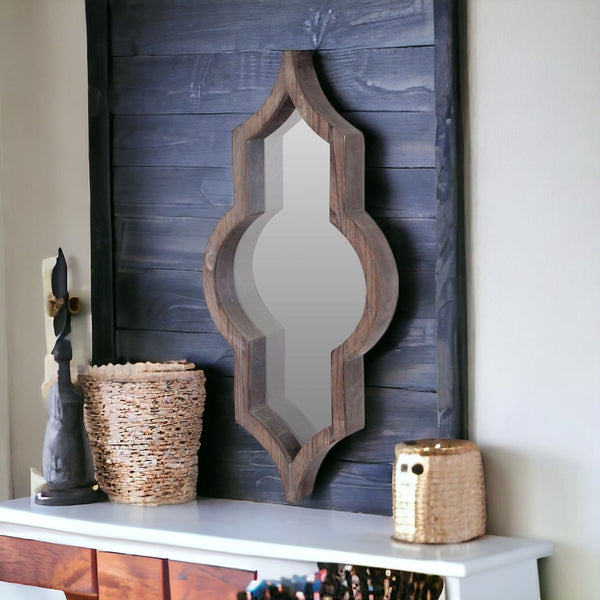 Homeroots 34" Dark Brown Novelty Framed Accent Mirror  Wood 376390