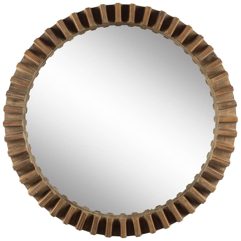 Homeroots 44" Round Brown Wood Frame Wall Mirror  Wood 376393