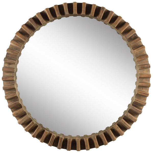 Homeroots 44" Round Brown Wood Frame Wall Mirror  Wood 376393
