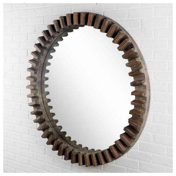 Homeroots 44" Round Brown Wood Frame Wall Mirror  Wood 376393