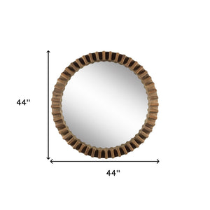 Homeroots 44" Round Brown Wood Frame Wall Mirror  Wood 376393