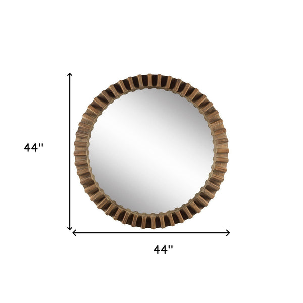 Homeroots 44" Round Brown Wood Frame Wall Mirror  Wood 376393